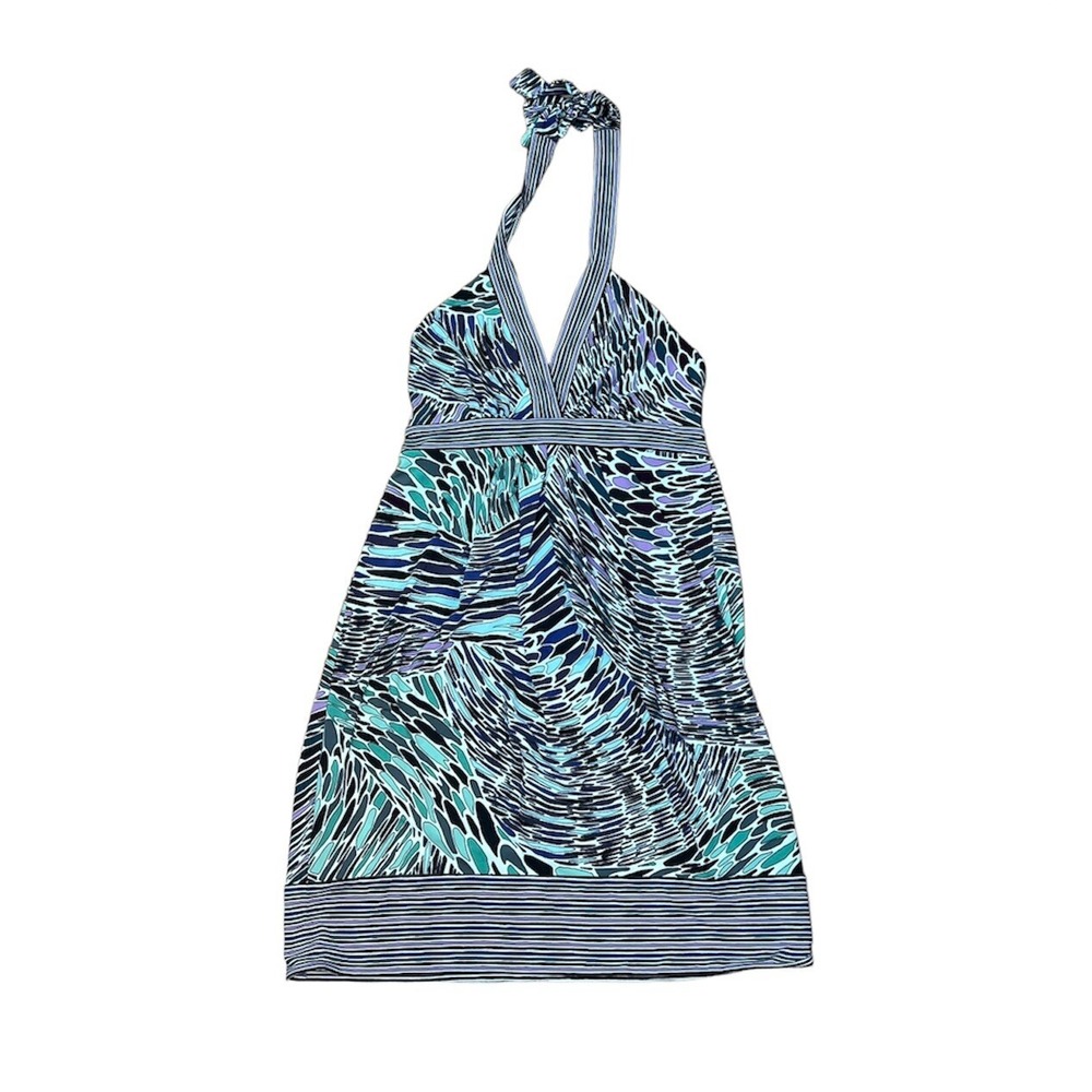 BCBGMaxazria Halter Dress Women's Size XS Babydoll Purple Graphic Print NWT - Picture 1 of 9